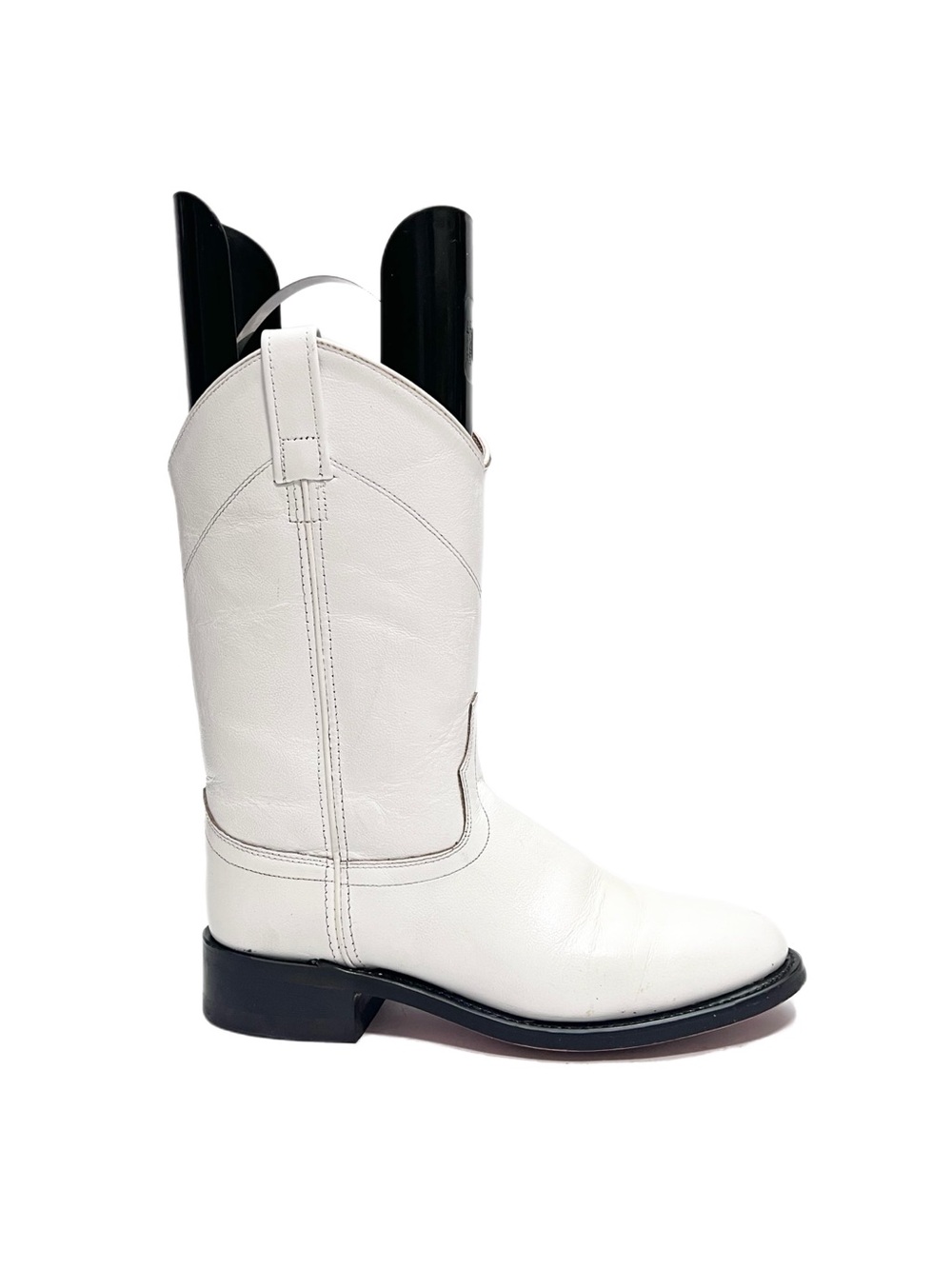 Vintage 1980s women's white leather pull on mid calf cowboy boots